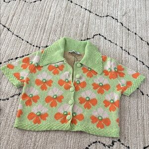 Floral Knit Button-Up Top